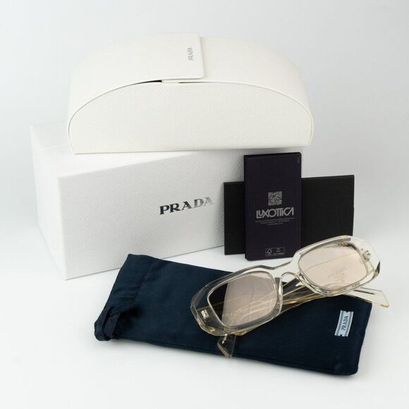 NEW Prada PR17WS 19X30N Transparent Champagne Mirror Rectangle Sunglasses - Picture 11 of 11